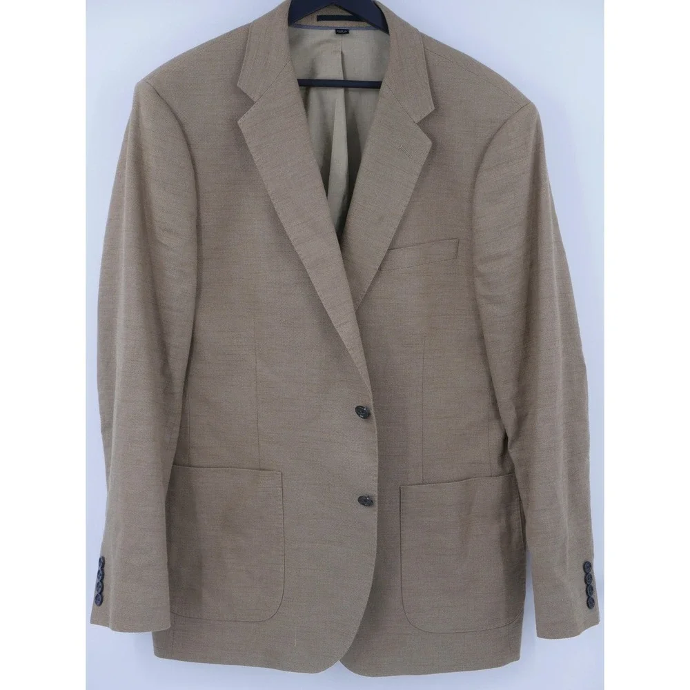 J Crew Ludlow Blazer Sport Coat Beige Cotton Linen Stretch Slim Fit Mens 46L